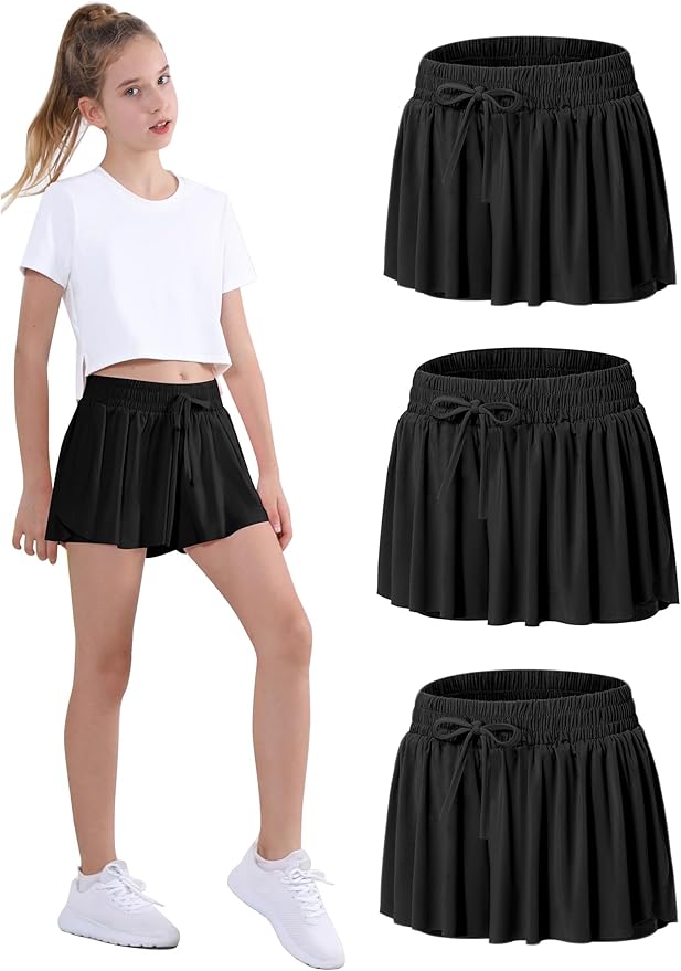 EXARUS Girls Butterfly Shorts Flowy Dance Skirt Cheer Skorts Athletic Tween Clothes Teen Preppy Outfits Flutter Kids