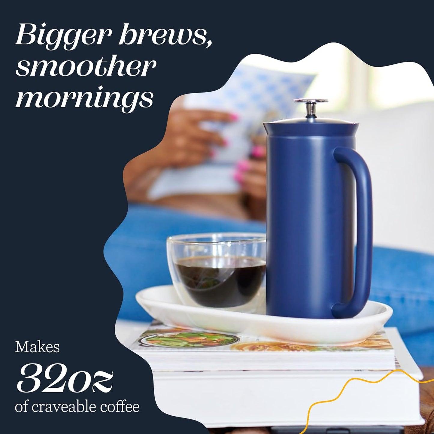 ESPRO P7 French Press Coffee Maker - Double-Walled Stainless Steel Insulated with Micro-Filter, 32 Ounces, Aegean Blue