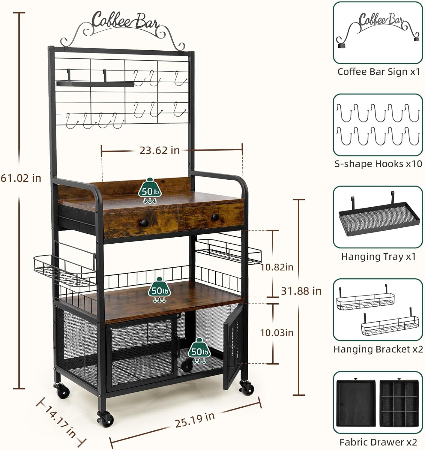 Coffee Bar Cart with Wheels, Coffee Bar Table, Kitchen Coffee Bar Cabinet with Storage, Rustic Coffee Bar, Rolling Coffee Cart, Coffee Nook, Corner Coffee Bar Station with Drawer, Bakers Rack