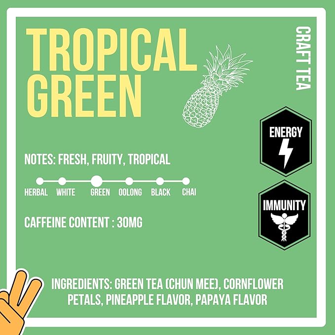 Revival Tea Company Tropical Green Tea - Green Tea Blend with Pineapple and Papaya Flavor - 24 Tea Bags