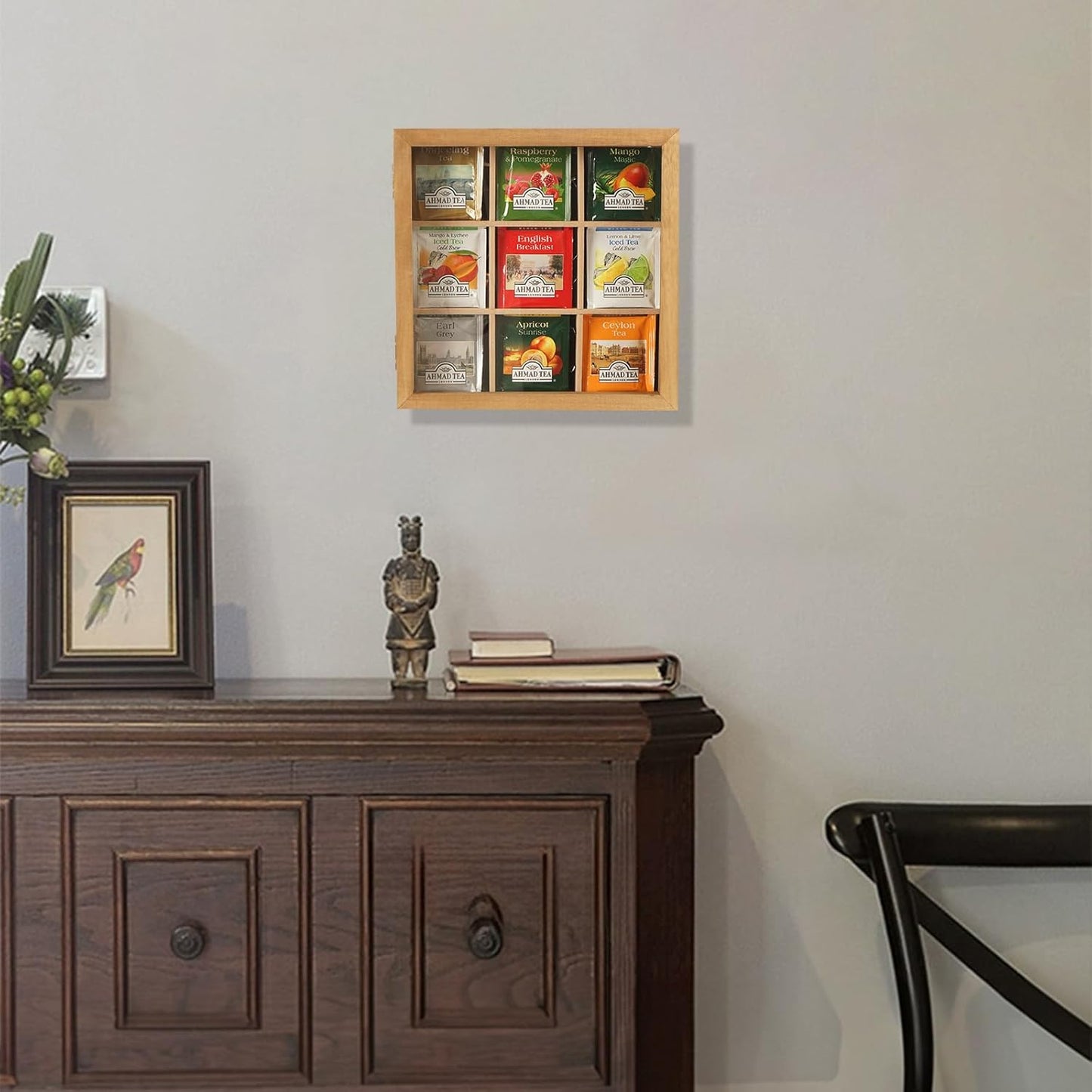 Wood Tea Bag Organizer, 6 Compartment Multi-Functional Tea Box and Storage Organizer for Tea Bags with Clear Acrylic Window