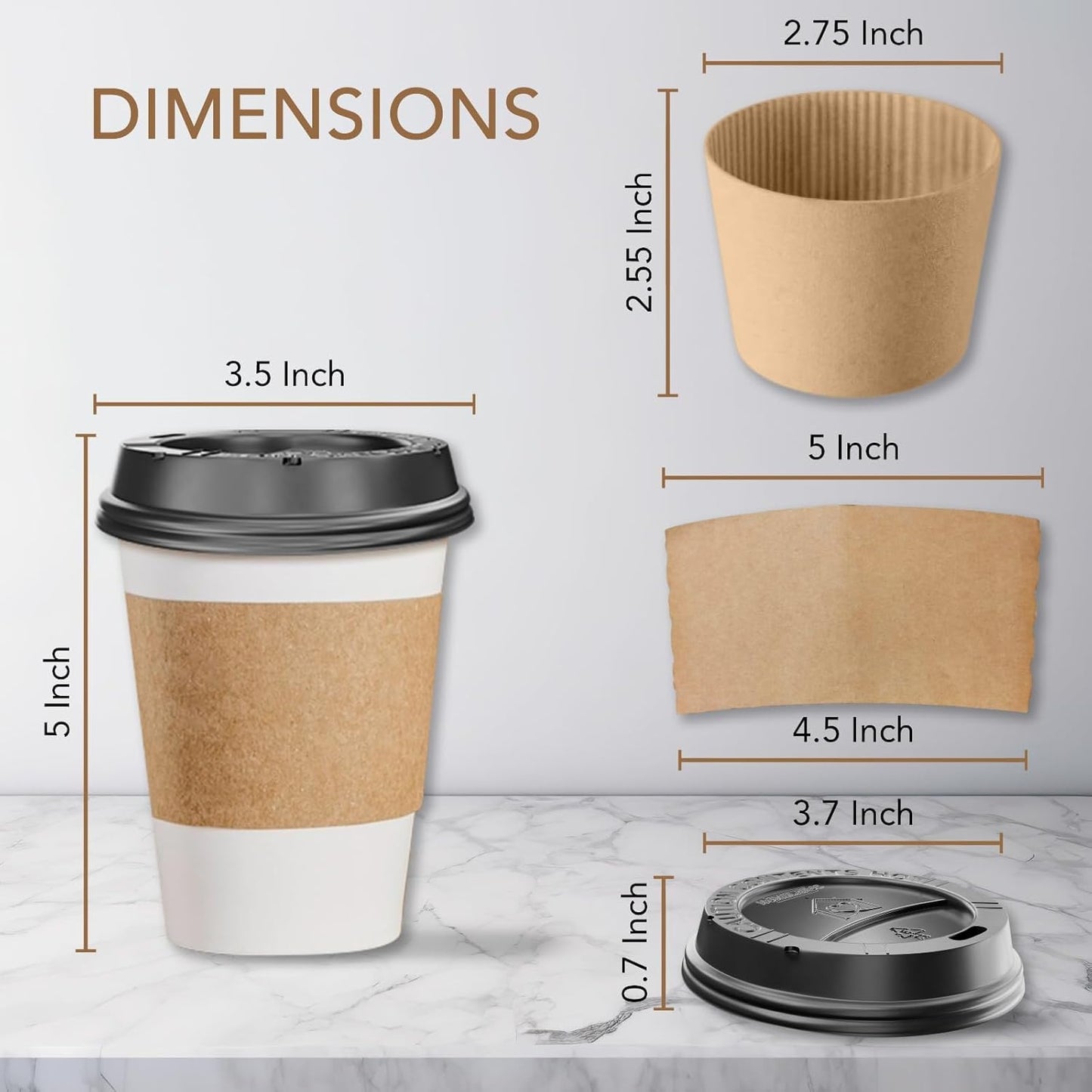 400-Pack 12 oz Disposable Hot Coffee Cups With Lids and Sleeves, To Go Coffee Cups with Lids 12 oz, Hot Cocoa Cups with Lid & Sleeves, Hot Chocolate Paper Cups with Lid for Coffee, Tea & Cocoa