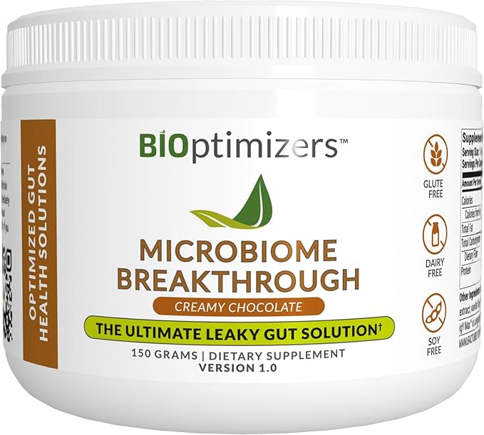 Microbiome Breakthrough Repair Powder - Chocolate Flavor - Has Lactobacillus Strains, Bone Broth & Collagen - Source of L-Glutamine - Gas & Bloating Relief - Improves Gut Health - 30 Servings - 150g