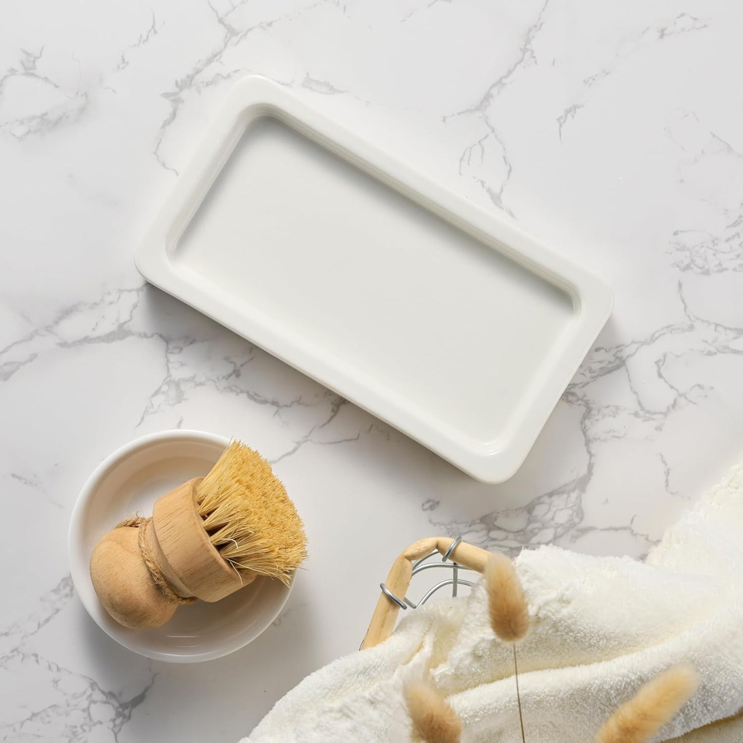 Glass Soap Dispenser Set with Ceramic Tray, 16.9 floz Hand and Dish Soap Dispenser for Bathroom Decor, White and Black Kitchen Accessories (White Bottles + Black Pumps)