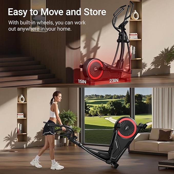 UMAY Elliptical Machine for Home, Elliptical Exercise Machine with 8 Levels Resistance & Pulse Rate Grips, Silent Magnetic Elliptical Trainer with 15.5" Stride and LCD Monitor