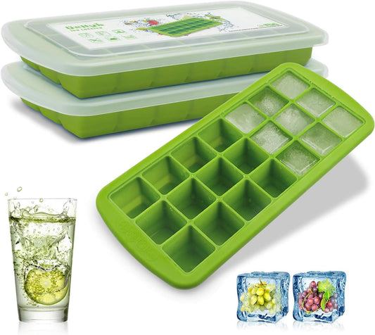 Ice Cube Trays 2 Pack, CREATESTAR Easy-Release Silicone & Flexible 21-Ice Trays with Removable Lid Food Grade Ice Tray for Whiskey, Cocktail, Spirits Drinks, Ice Cube Molds BPA Free (Green, 2Pack)