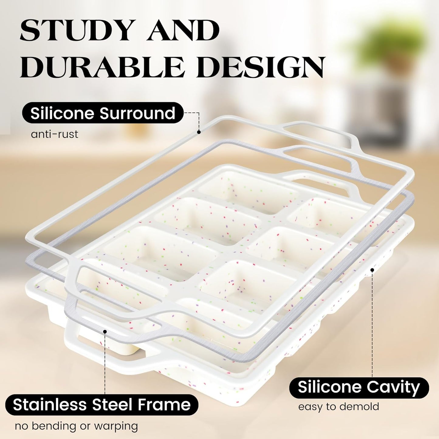2 Pcs Mini Loaf Pans Silicone, Nonstick Small Bread Pans for Baking, Tiny Meatloaf Pan with Metal Reinforced Frame 8 Cavity (Cream)