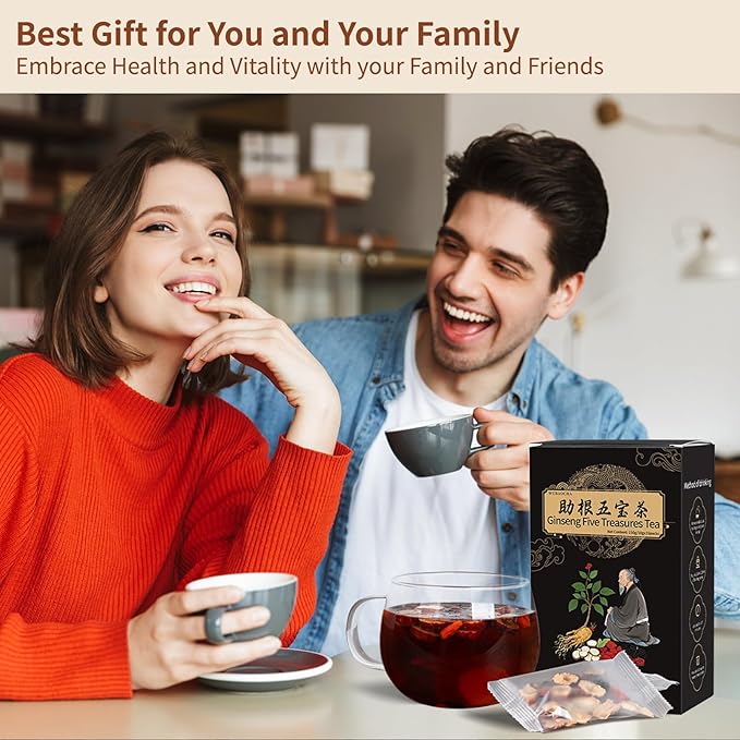 Ginseng Five Treasures Kidney Tea - Chinese Six Treasure Organic Cleanse Detox Tea for Women and Men's Health - 7 Precious Ingredients Formula (15 Bags/1 Boxes)