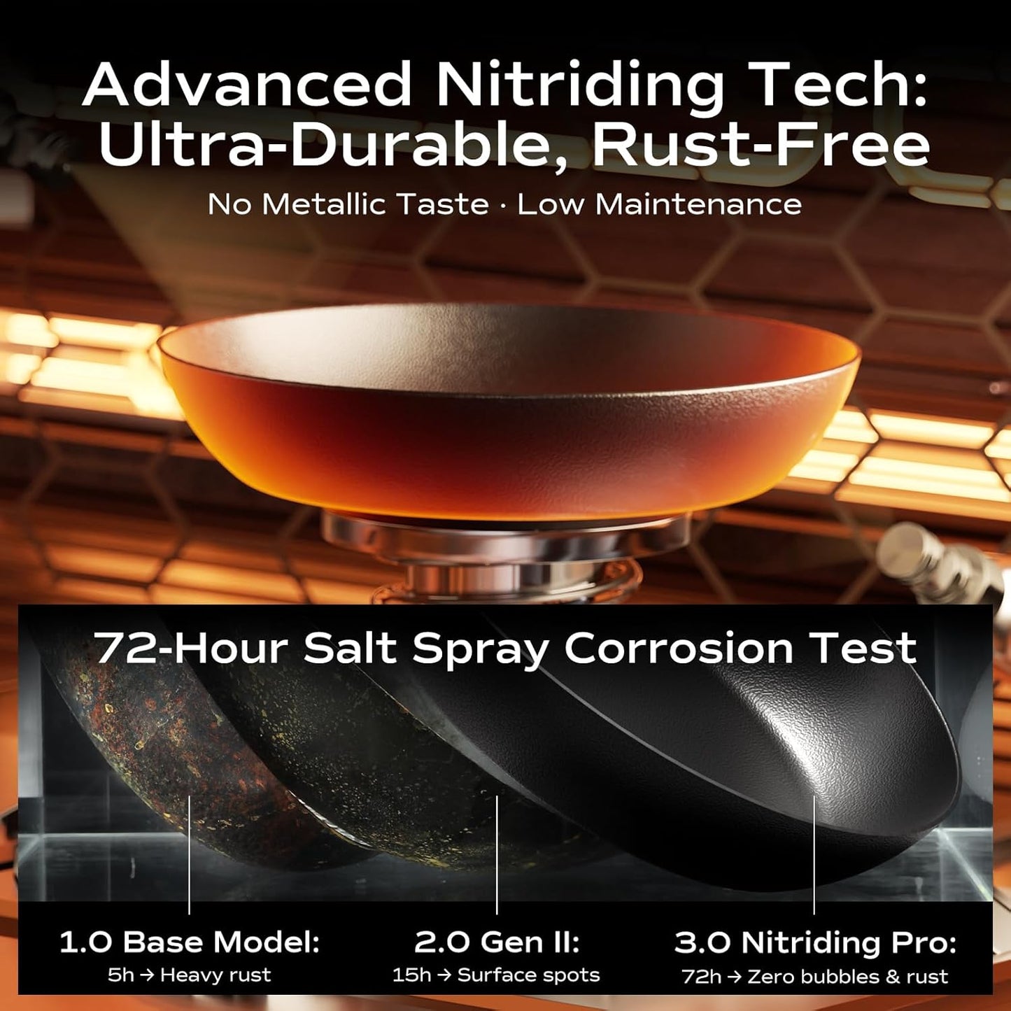 Carbon Steel Frying Pan, Pre-Seasoned 11-Inch Cooking Skillet Wooden Handle, PFAS & PFOA-Free, Nitrided Black Fry Pan for Kitchen, Camping, Chef Use