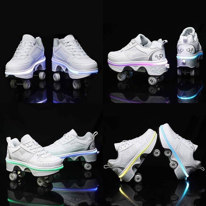Double-Row Deform Wheel Automatic Walking Shoes Invisible Deformation Roller Skate 2 in 1 Removable Pulley Skates Skating Parkour