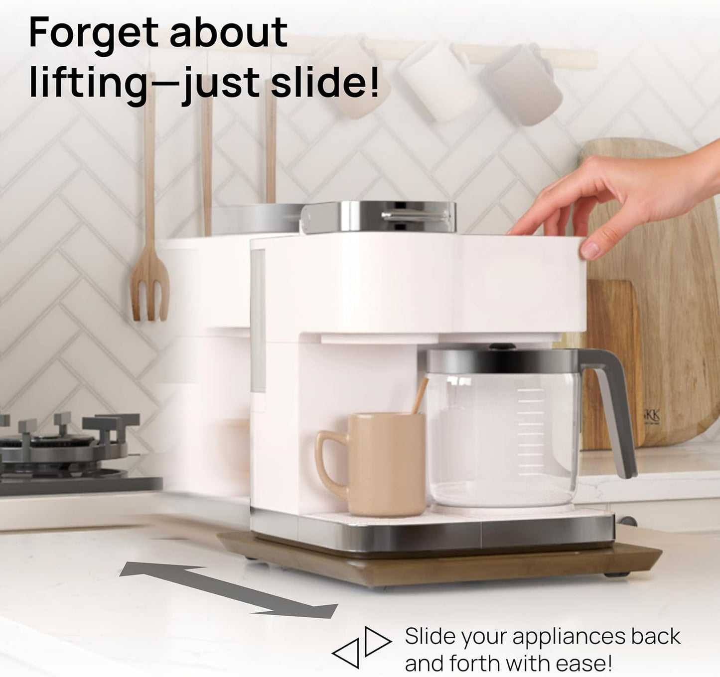 Ibyx Elegant Sliding Tray for Your Coffee Maker & Heavy Kitchen Appliances - Sturdy, Slides Easily from Under The Cabinet (Brown, 12”W x 16”D)