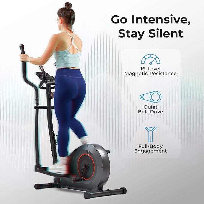 Sunny Health & Fitness Smart Upright Elliptical w/Pulse Sensor Built-in, Indoor Full-Body Cross-Training & Cardio Exercise Machine for Home, Free SunnyFit App Connection, Optional Long Stride Length