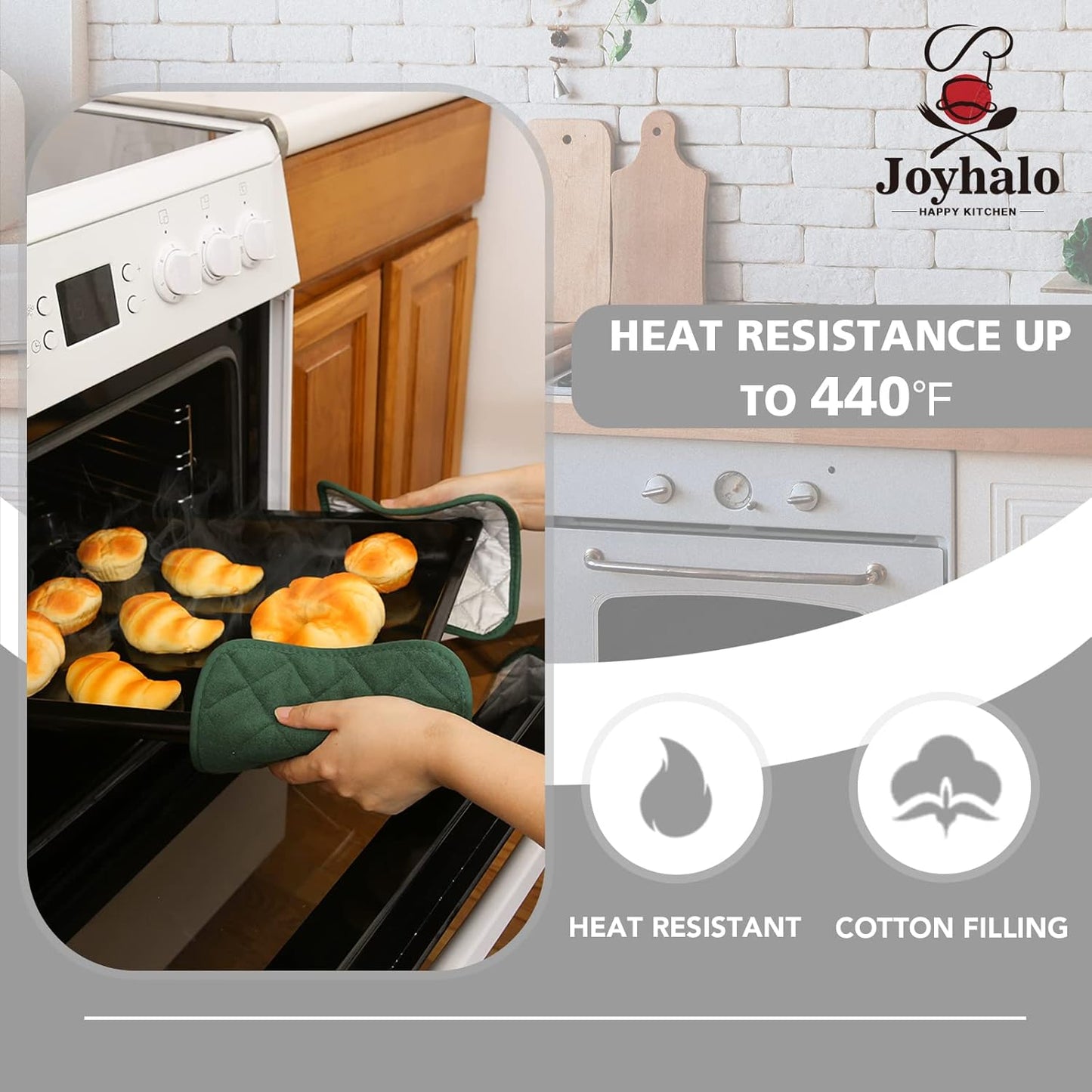 Joyhalo 6 Pack Pot Holders for Kitchen,Cotton Oven Holder with Great Heat Resistance,Non Slip Hot Pads for Kitchen Clearance,Dark Green