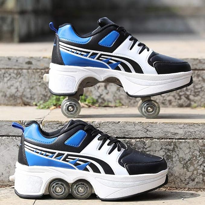 Double-Row Deform Wheel Automatic Walking Shoes Invisible Deformation Roller Skate 2 in 1 Removable Pulley Skates Skating Parkour
