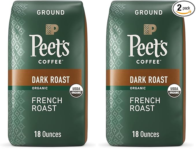 Peet's Coffee, USDA Organic Dark Roast Ground Coffee - French Roast 36 Ounces (2 Bags of 18 Ounces)