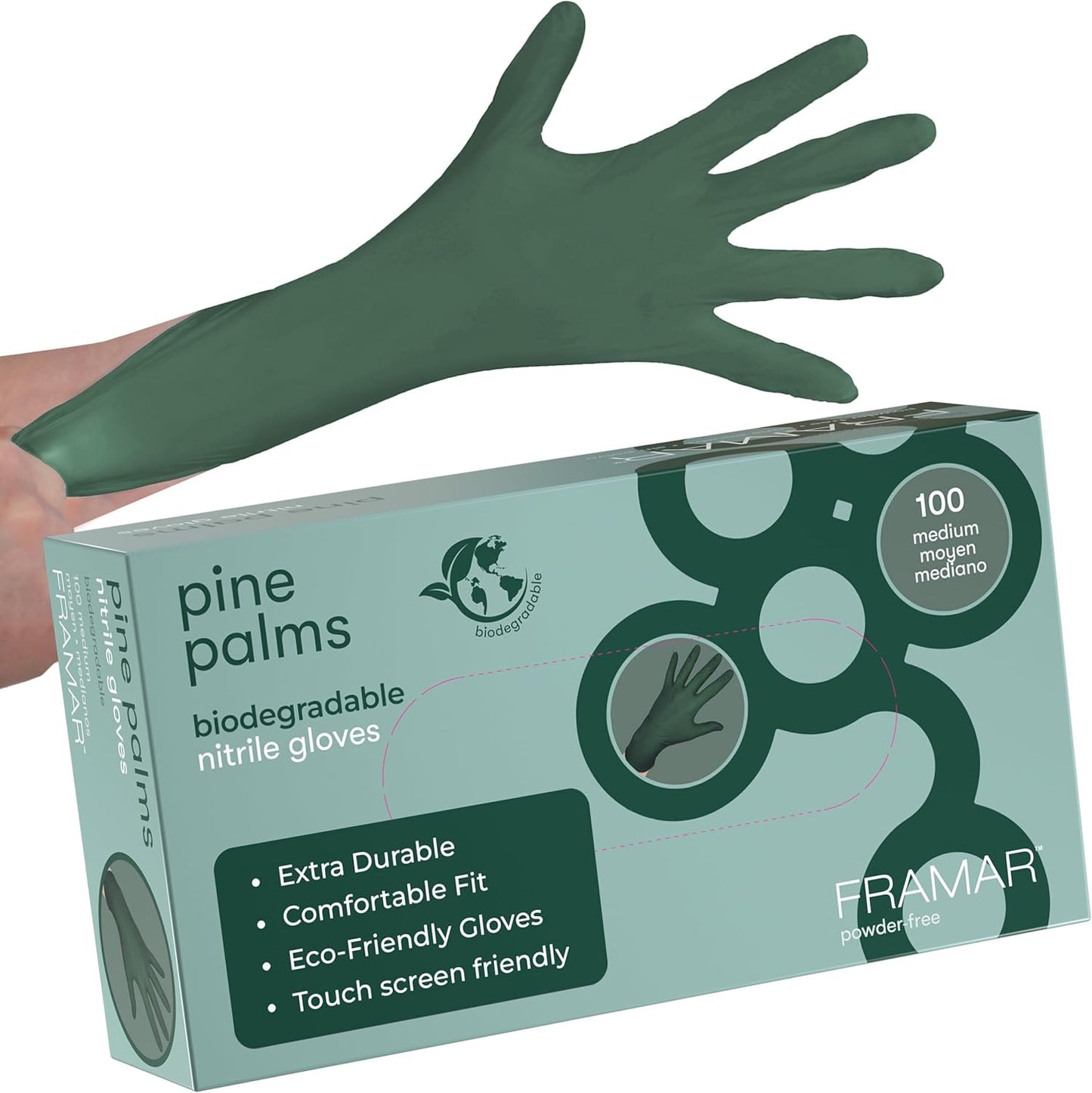FRAMAR Green Gloves Disposable Latex Free – Heavy Duty Nitrile Gloves Medium, Disposable For Hair Dye, Cooking Glove Medium Nitrile Tattoo Glove, Guantes Desechables, Biodegradable - 100