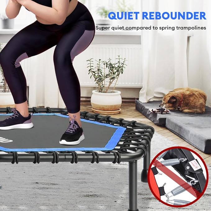 ONETWOFIT 42"/45" Rebounder Trampoline for Adults, Silent Mini Trampoline Indoor Exercise Fitness Trampoline Bungee Rebounder Workout Max Load 330lbs