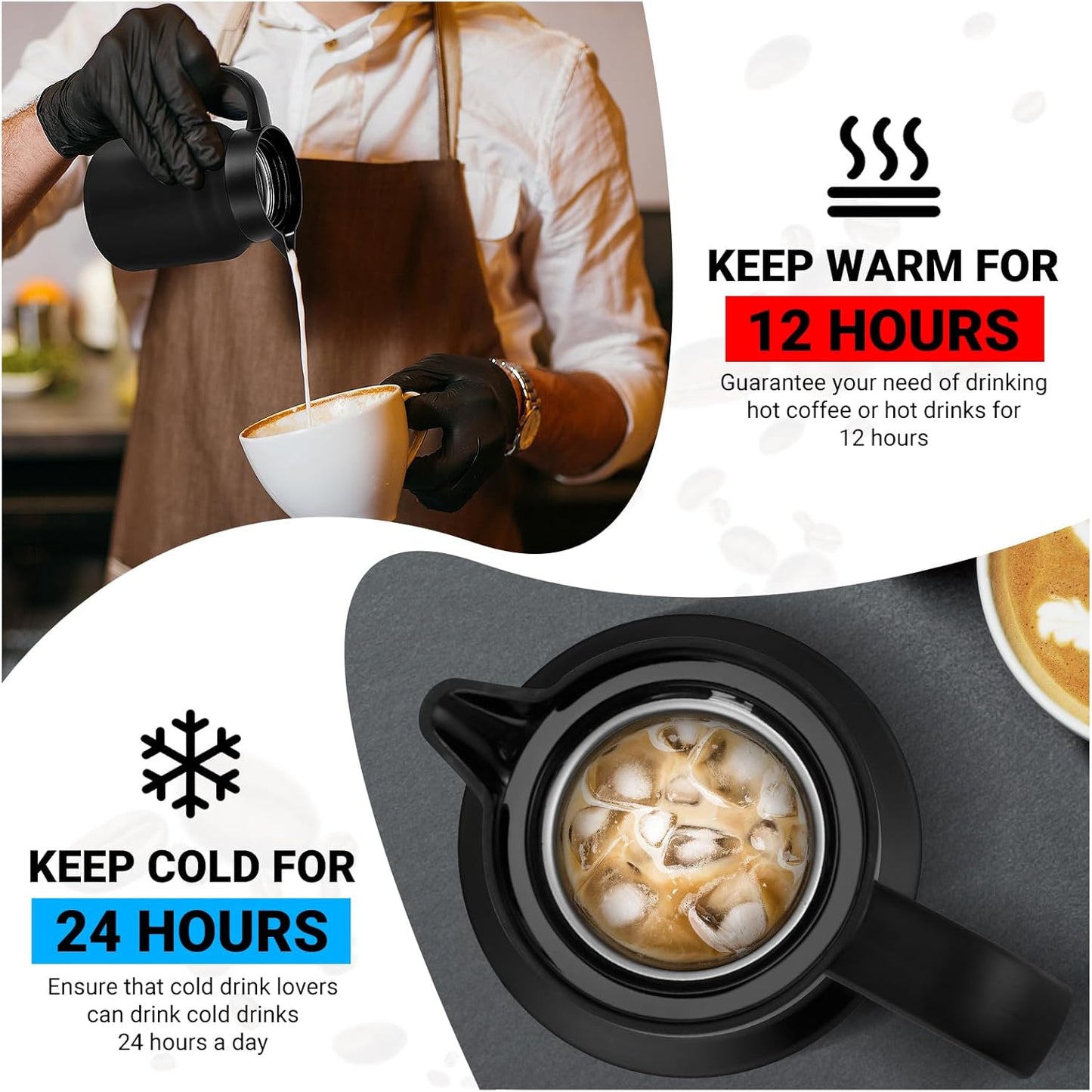 34Oz Thermal Coffee Carafes For Keeping Hot/Cold, Stainless Steel Coffee Carafe, Dustproof Insulated Water Carafe for Party/Home,Black