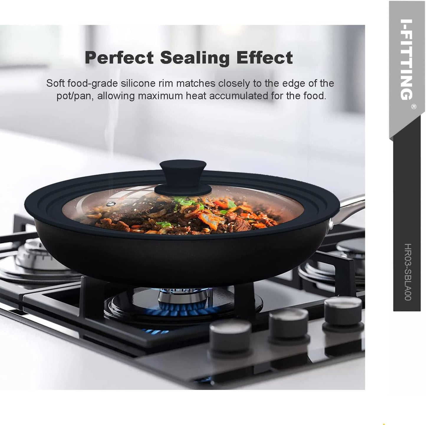 Universal Lid for Pots,Pans And Skillets,HR Huare Technology Tempered Glass with Heat Resistant Silicone Rim,Dishwasher Safe,Fit Cookware 11”,12”, 12.5”, Black,1 Pack