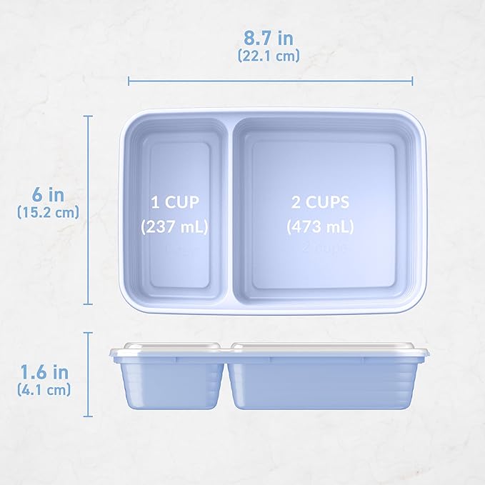 Bentgo 20-Piece Lightweight, Durable, Reusable BPA-Free 2-Compartment Containers - Microwave, Freezer, Dishwasher Safe - Periwinkle