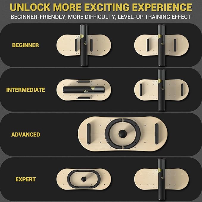 Sportneer Balance Board 7 Modes Wobble Board with Adjustable Stoppers Exercise Balancing Stability Trainer for Improve Balance, Surf Trainer & Physical Therapy - Roller and 2.8'' Ball Included