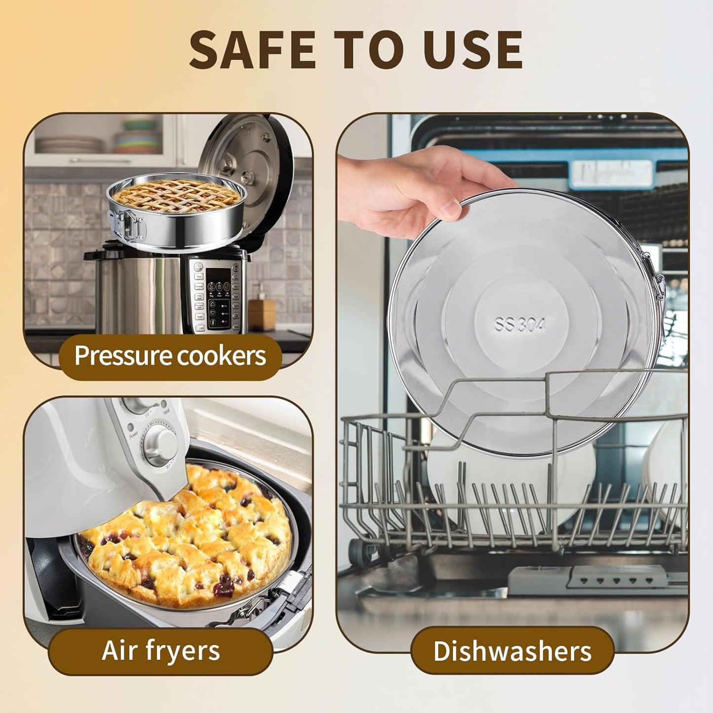 4, 7, 9 Inches Springform Pan Set of 3-304 Stainless Steel Nonstick Springform Cake Pan Set with Removable Bottom, 10 Inch Leakproof Silicone Cheesecake Pan Protector with 60 Pcs Parchment Paper