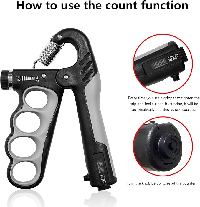 Hand Grip Strengthener - 5-100KG Adjustable Hand Exerciser Grip Strength Trainer for Muscle Building, Hand Therapy and Recovery - Relieve Pain for Arthritis, Carpal Tunnel, Includes Grips and