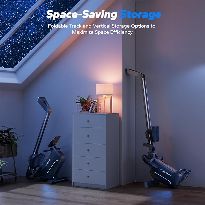 MERACH Rowing Machines for Home, Powerful Electromagnetic Row Machine with 51.2" Extended Rail, 16-Level Handle Resistance Adjustment Rower, 350 LBS Load Capacity, Ergonomic Comfort Seat, Easy Storage