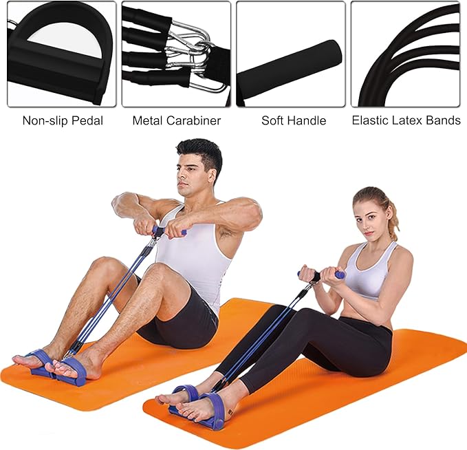 Pedal Resistance Band, 4-Tube Elastic Pull Rope, Sit-up Equipment, Yoga Strap Bodybuilding Expander, Exercise Bands, Fitness Equipment for Abdomen, Waist, Arm, Leg Stretching Slimming Training