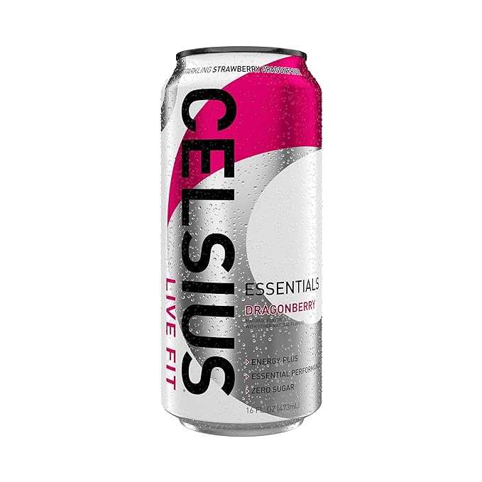 CELSIUS ESSENTIALS™ Sparkling Dragonberry, Sugar Free Performance Energy Drink, 16 Fl Oz (Pack of 12)