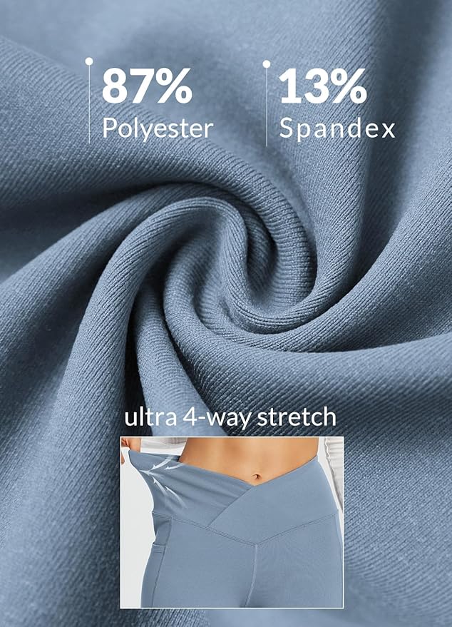 baleaf Women's V Crossover Flare Leggings with Pockets Yoga Pants High Waist Casual Workout Gym Bell Bottom Leggings