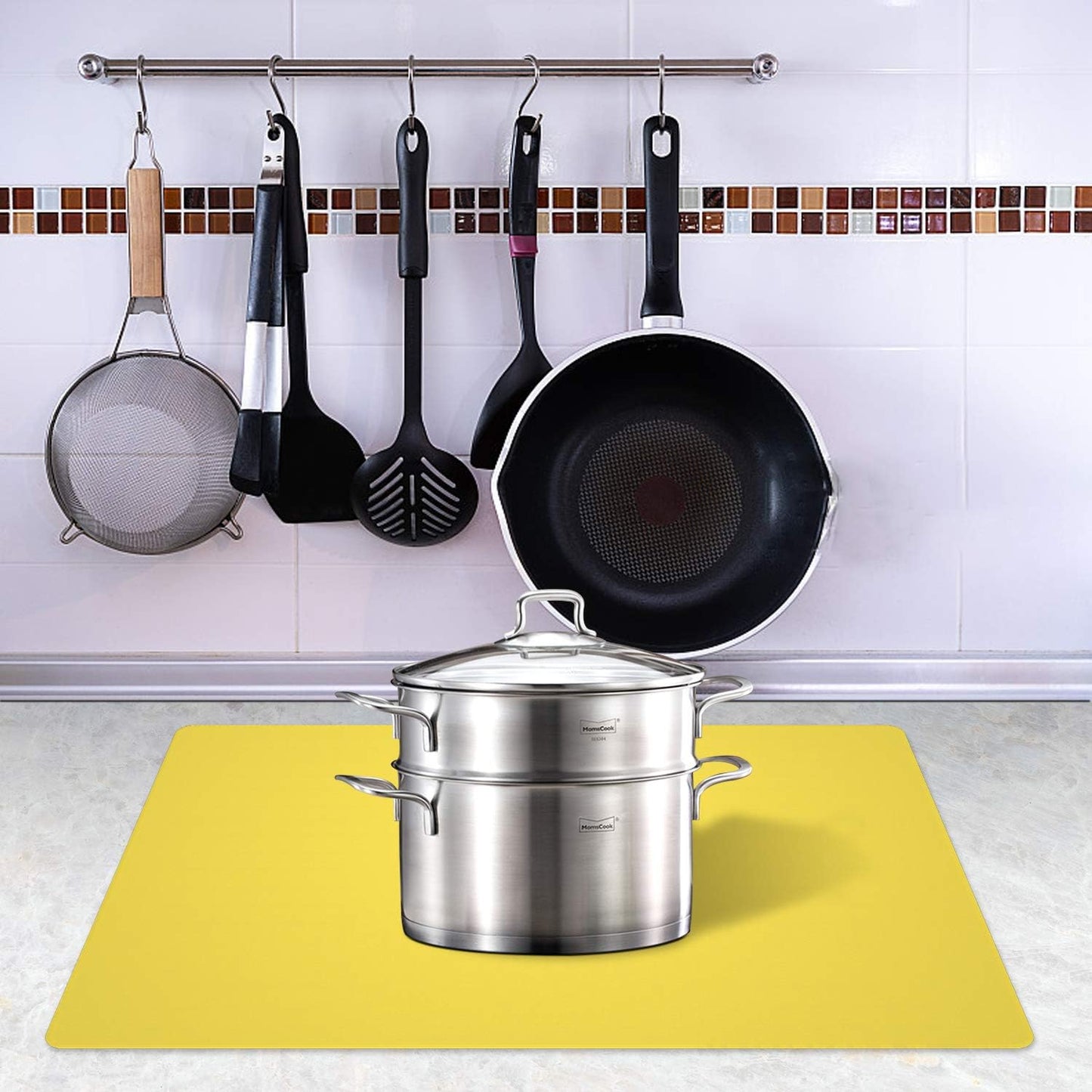 Silicone Placemats, Food-Grade Non-Slip Waterproof, Dining, Stain Resistant, Countertop Protector, Kitchen Counter Mat, Heat Resistant, Baking mat Dishwasher Safe (23.6"×15.7"-2pack, Yellow)