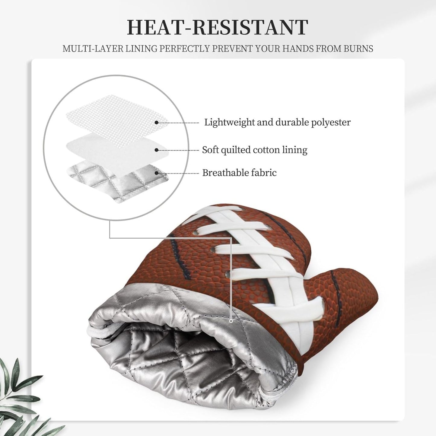 American Football Oven Mitts and Pot Holders Set of 4 Silicone Rugby Leather Lace Fun Traditional Sport Ball Kitchen Mitten Gloves and Potholders Set Heat Resistant Oven Gloves Hot Holders