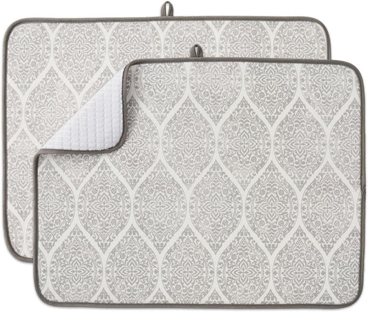 FRESHMINT Printed Dish Drying Mats for Kitchen Counter 2 Pack Absorbent Reversible Drying Mats Microfiber Kitchen Countertop Protector Dishes Drying Pad Extra Large 18"x24" Dish Mat