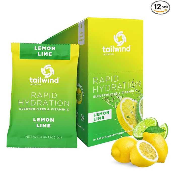 Tailwind Nutrition Rapid Hydration, Electrolyte & Hydration Powder, Vitamin C & Sea Salt Exercise Workout Mix, Lemon Lime, Pack of 12 Sticks