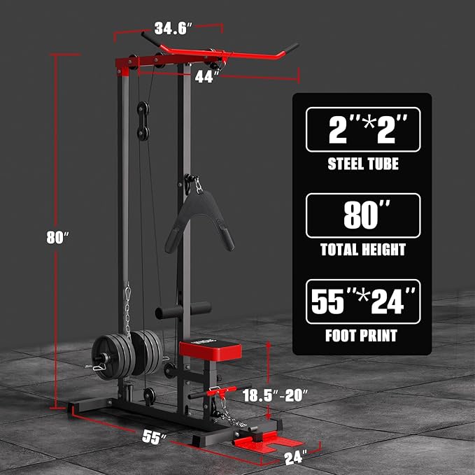 VANSWE LAT Pull Down Machine Low Row Cable PullDown Machine with AB Crunch Harness and Removable Flip-up Foot Plate