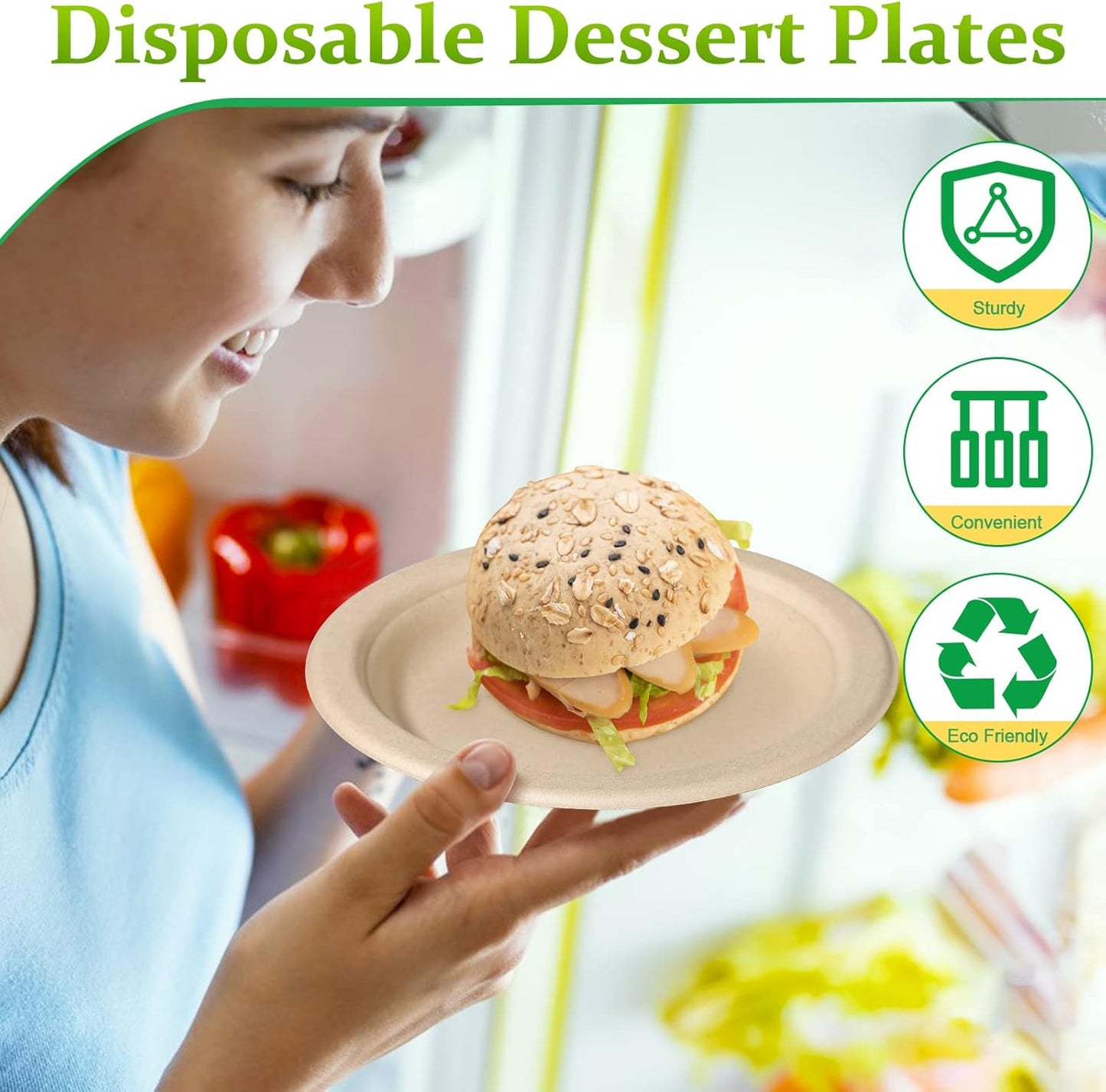300 Pack Small Compostable Paper Plates, 6 inch, Dessert, Brown