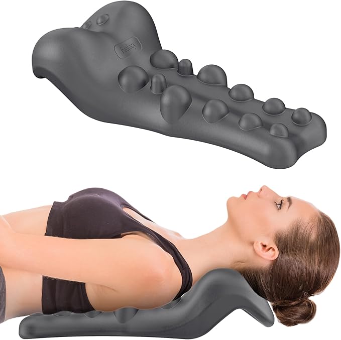 Neck and Shoulder Relaxer with Upper Back Massage Point, Cervical Traction Device Neck Stretcher for TMJ Pain Relief and Cervical Spine Alignment Chiropractic Pillow (Grey)