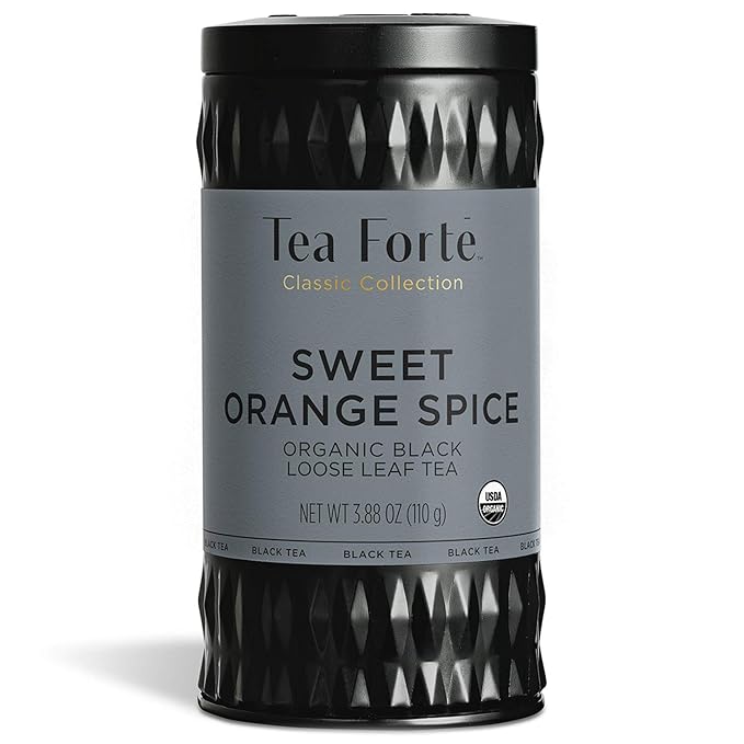 Tea Forte Sweet Orange Spice Premium Organic Loose Leaf Caffeinated Black Tea Blend Canister, Makes 35-50 Cups