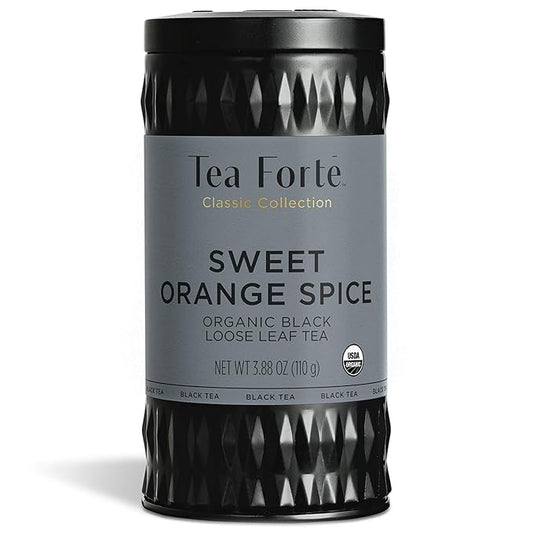 Tea Forte Sweet Orange Spice Premium Organic Loose Leaf Caffeinated Black Tea Blend Canister, Makes 35-50 Cups