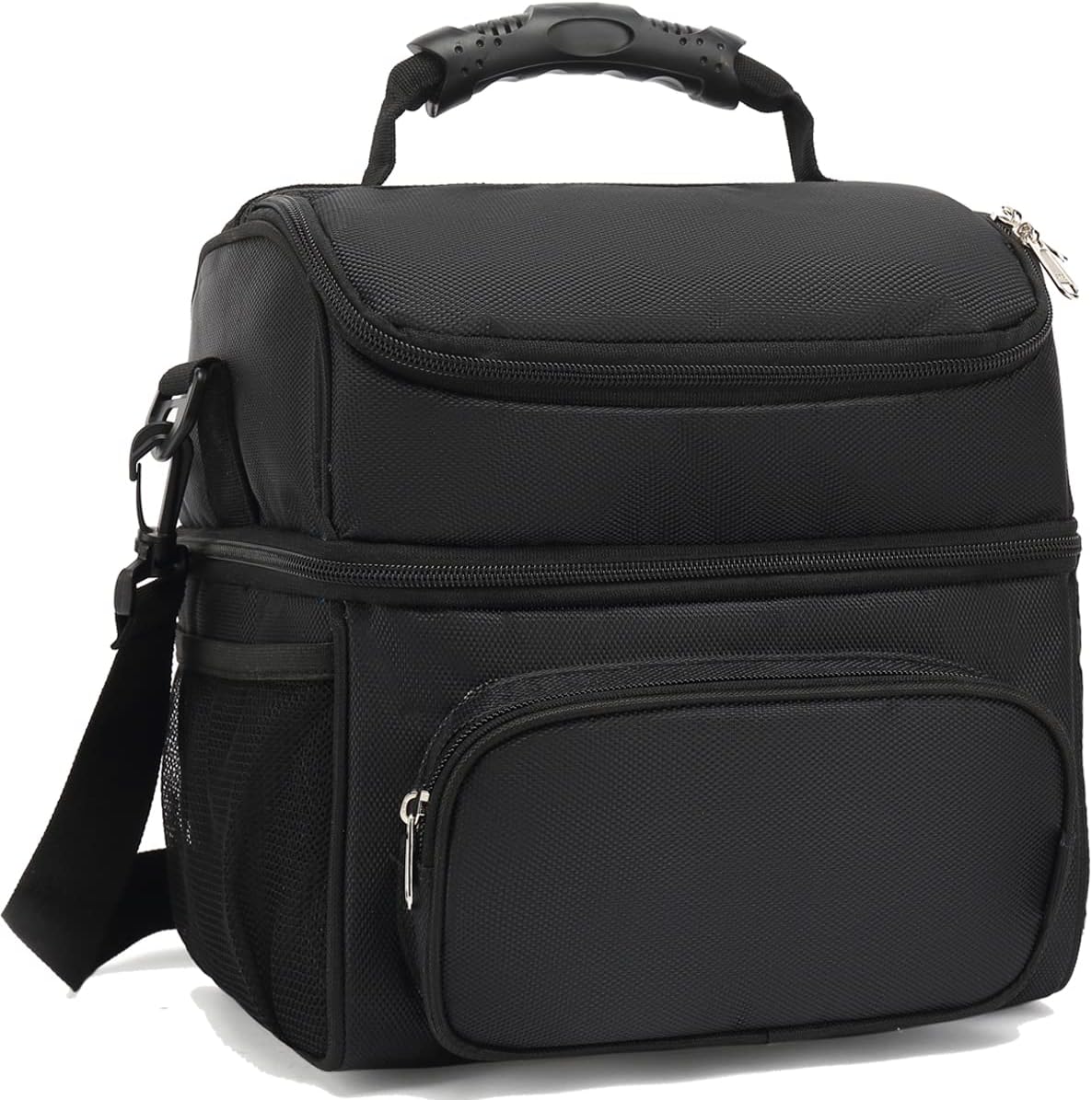 FlowFly Double Layer Cooler Insulated Lunch Bag Adult Lunch Box Large Tote Bag for Men, Women, With Adjustable Strap,Front Pocket and Dual Large Mesh Side Pockets