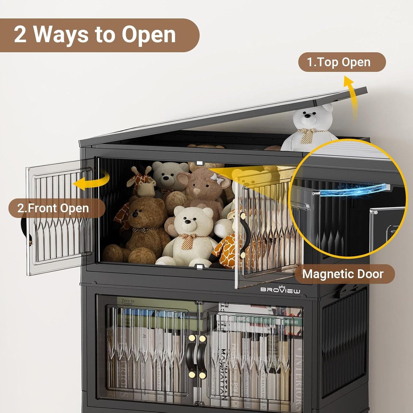 400Qt Stackable Storage Bins with Lid, Extra Large Closet Organizer Collapsible Drawer Boxes with Wheels, Folding Plastic Cabinet Containers for Home Kitchen Room Organization, 5Pack Black