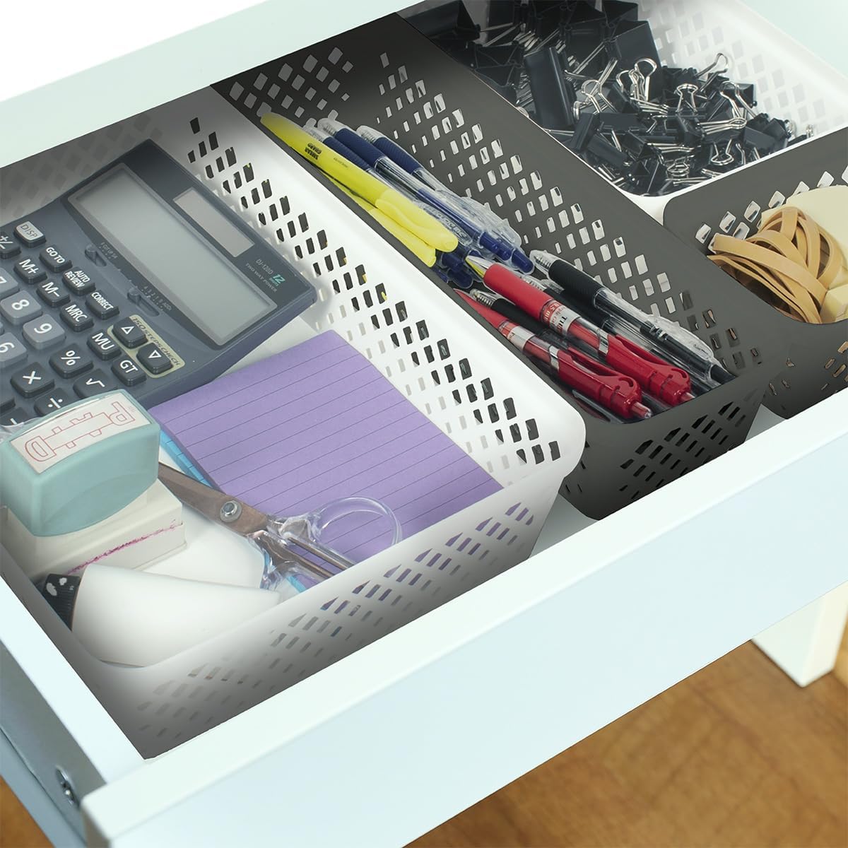 Glad Plastic Storage Basket Set - Multipurpose Drawer Trays, Kitchen Pantry Containers, and Bathroom Bins - 6 Pack Medium Organizers, Grey