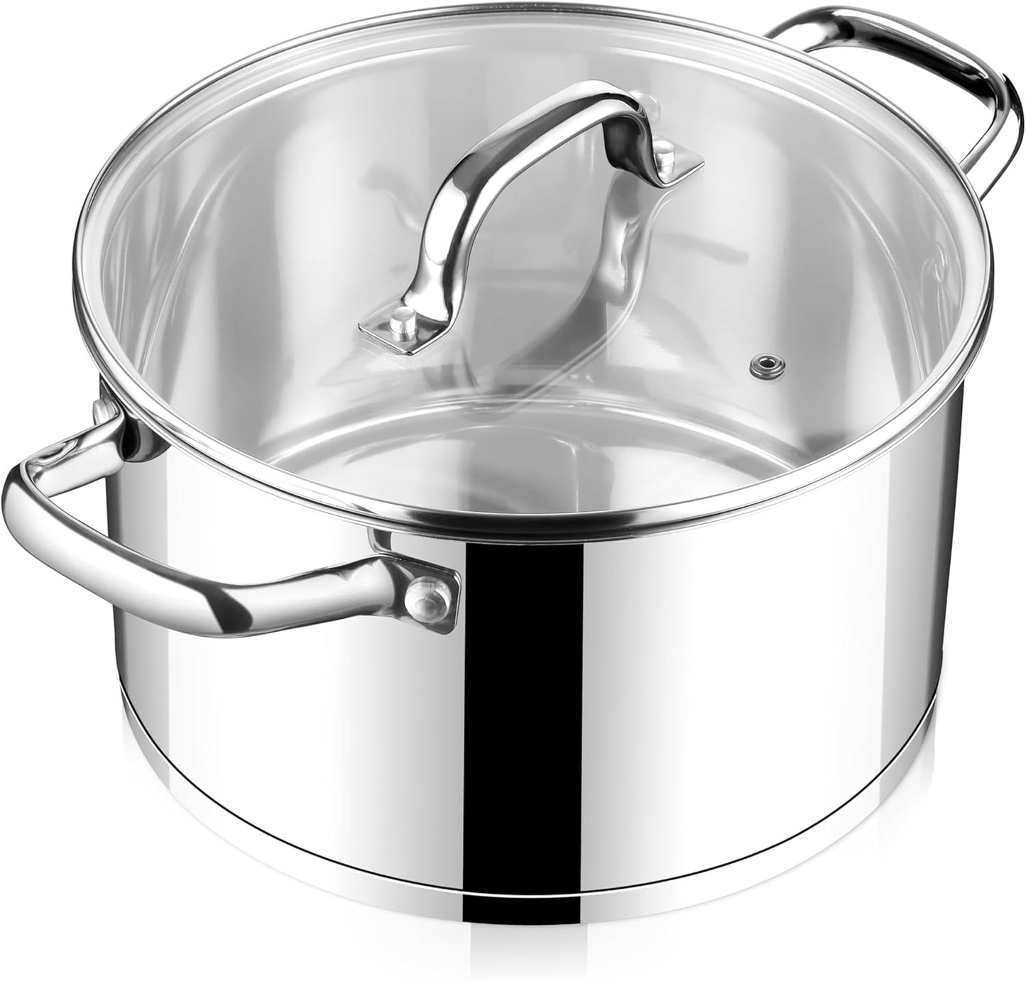 E-far 4 Quart Stock Pot with Lid, Stainless Steel Stockpot for Cooking Simmering Soup Pasta Sauce, with Tri-Ply Bottom & Visible Cover, Induction/Gas/Dishwasher Safe, Heavy Duty & Non Toxic