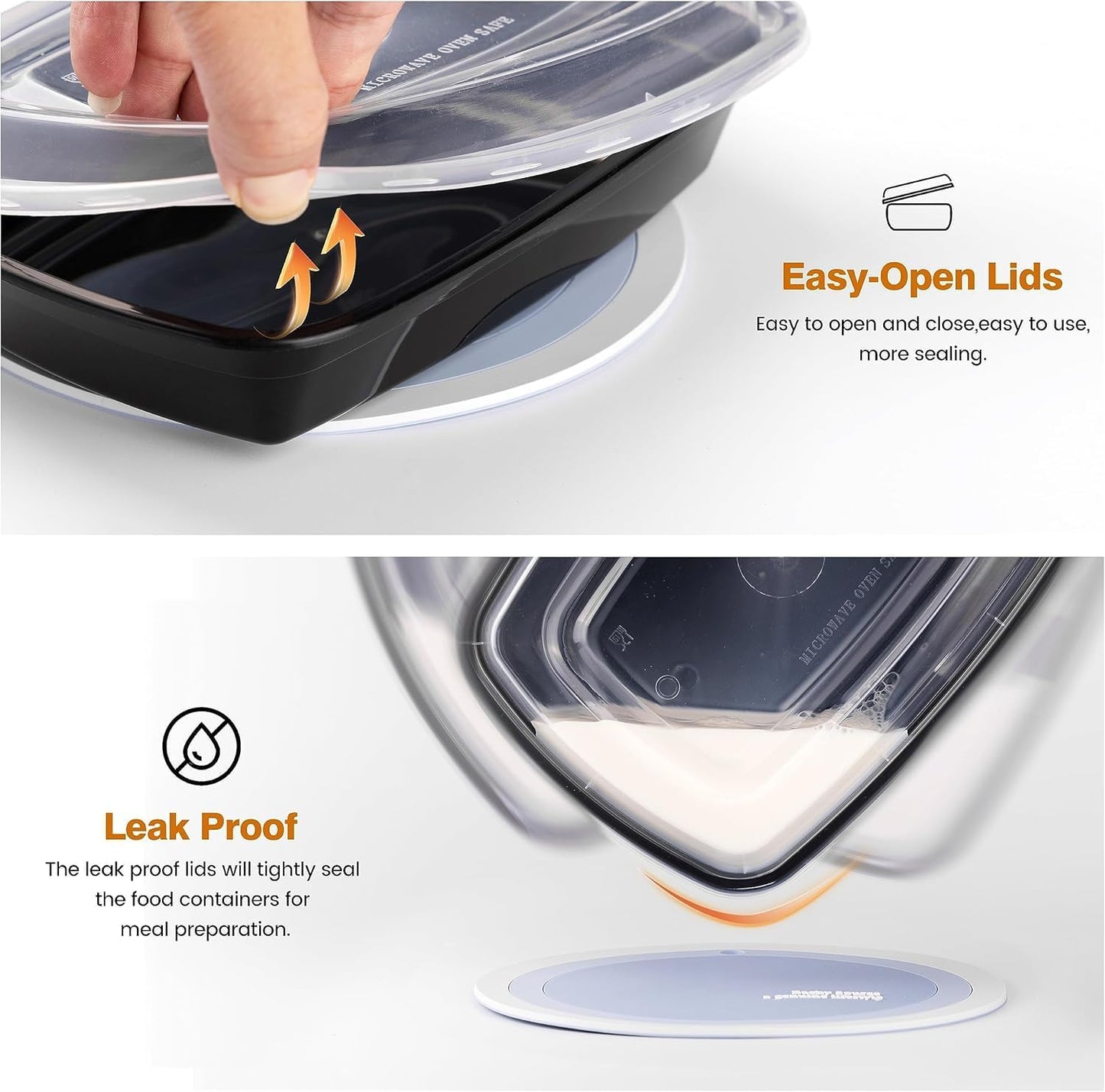 Glotoch Express 32oz 1-Compartment Black Square Food Containers with Lids, Durable BPA-Free Plastic Meal Prep Boxes, Microwave/Freezer/Dishwasher Safe, 300 Pack