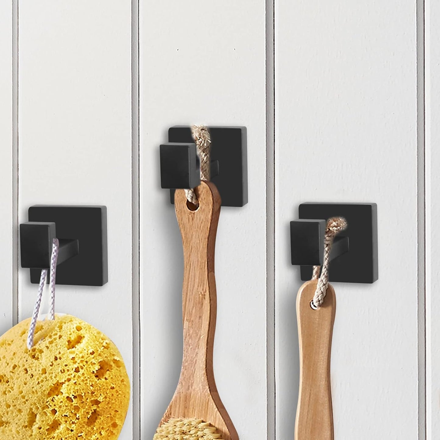 IBosins 8 Pack Towel Hooks Hand Towel Holder for Bathroom Wall Livingroom Bedroom Kitchen Closet Heavy Duty Stainless Steel Hook Hanger for Robe, Bath Towel, Coat (Square Matte Black)