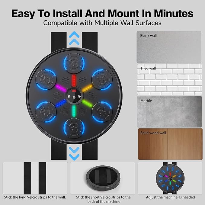 Music Boxing Machine, 2025 Upgrade Boxing Music Workout Machine for Adults Women Kids, Smart Bluetooth Boxing Music Trainer, Wall Mounted Musical Punching Pad, Boxing Machine with Gloves and Headband