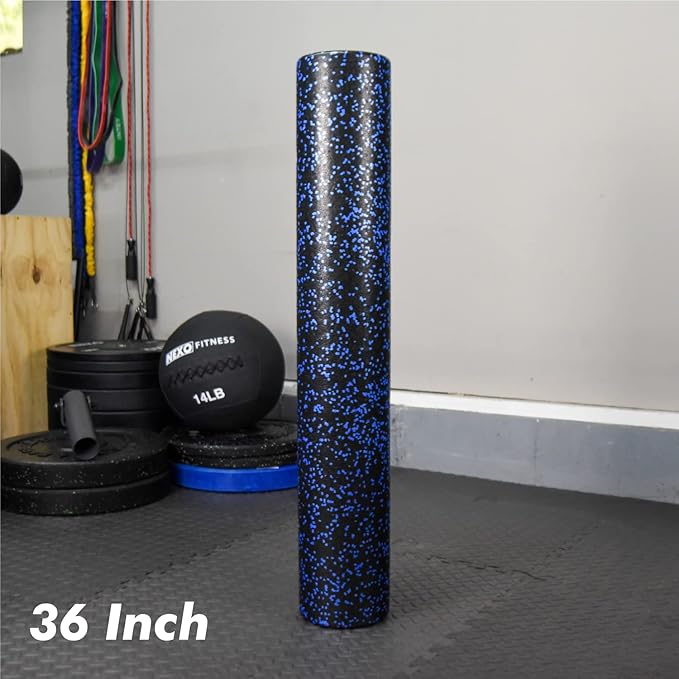 High-Density Round Foam Roller for Muscle Soreness Recovery, Exercise, Massage - 18", 24", 36" Blue Fleck (36 Inch)