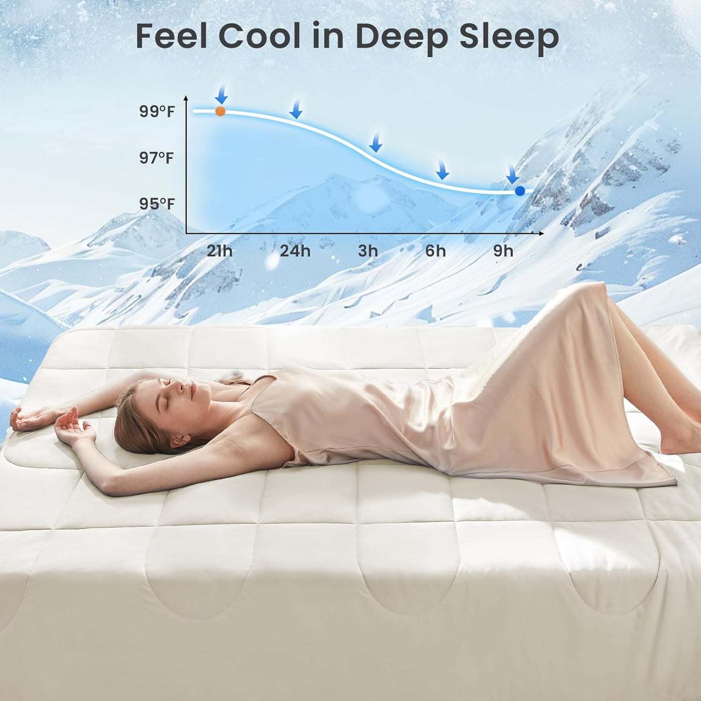 HYLEORY Cooling Comforter Queen Size - Summer Cooling Blanket for Hot Sleepers/Night Sweats, Double-Sided Cold Touch Silky Ice Comforters, Breathable Lightweight Beddings, Cool Cream, 90"x90"