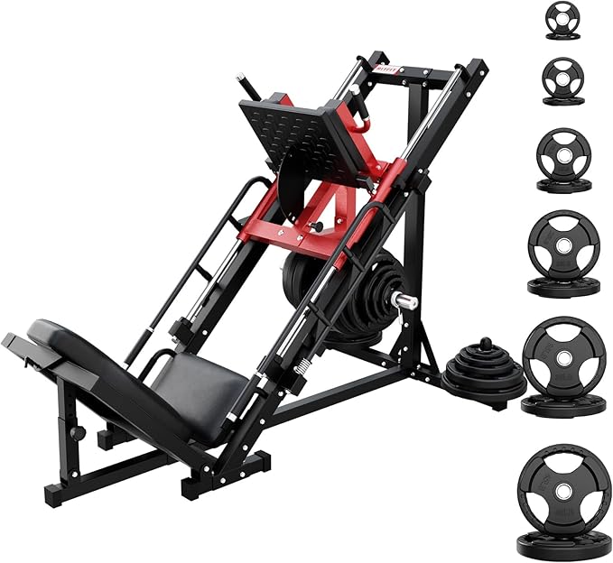 RitFit Adjustable Leg Press and Hack Squat Machine with Weight Plate Set, Professional Home Gym Equipment with Linear Bearings, Specialized for Complete Lower Body Workouts and Weight Storage Posts